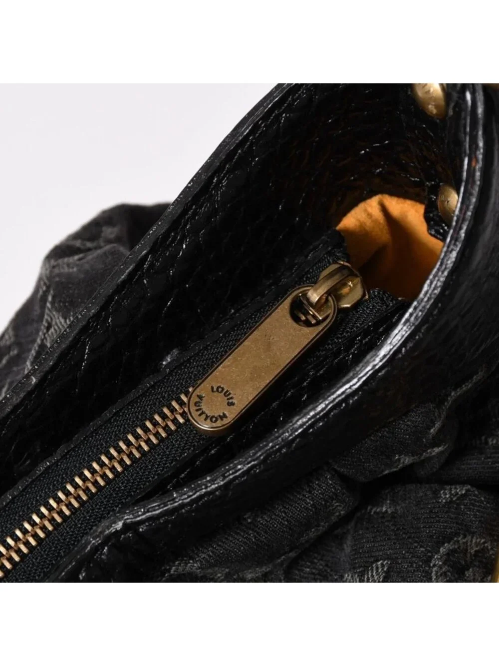 Louis Vuitton Shoulder Bag Slightly Monogram Denim Black Gold